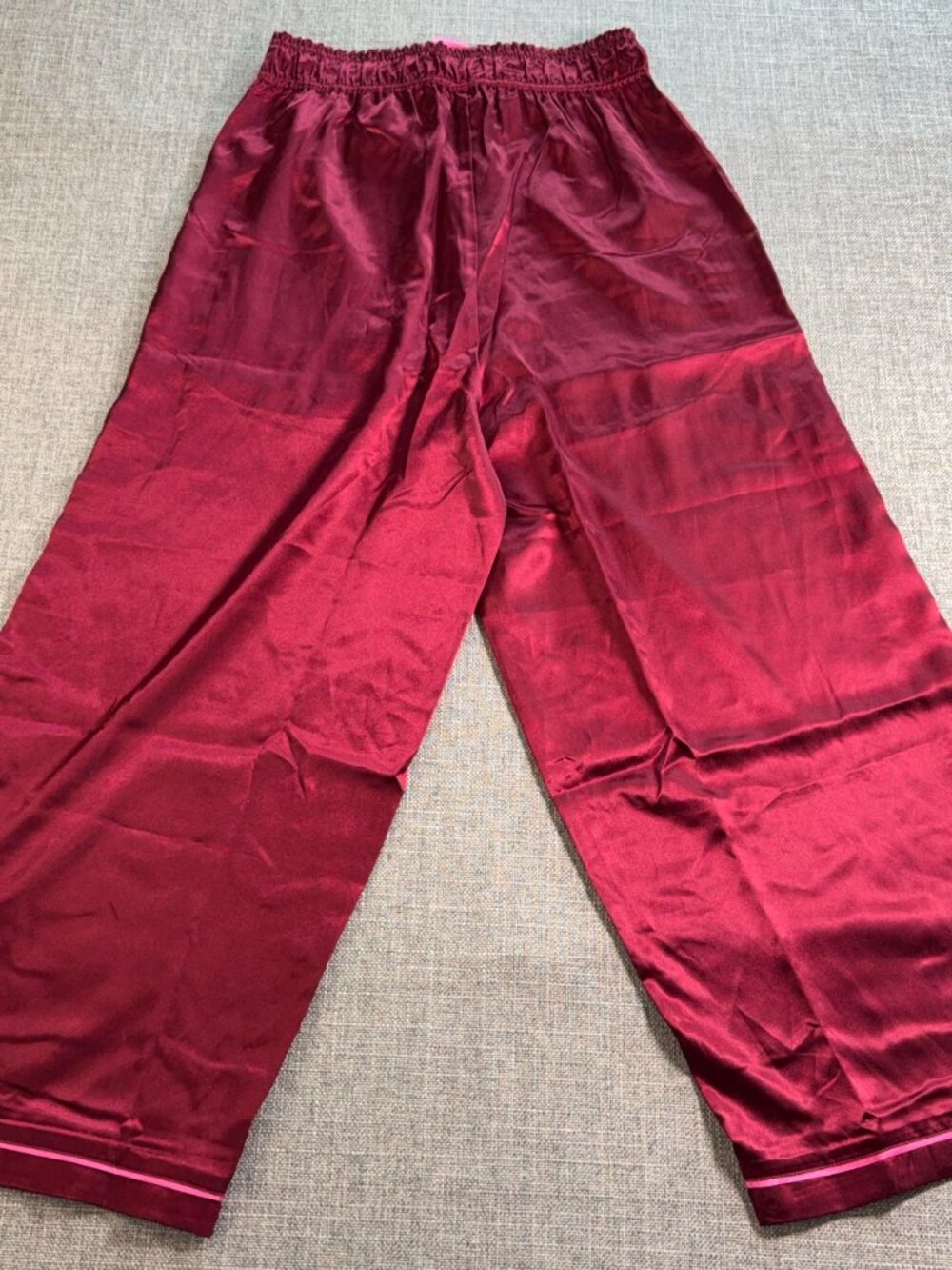 MERSEA Satin Lounge Pants XS Burgundy Pink Stripe Wide Leg Pajama Pants - Picture 7 of 7